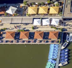 Aerial view, gastronomy at the Aasee, AASEE-AKTIV boats, sailing school Overschmidt, Pluggendorf,