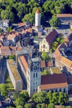 Aerial view, Protestant University Church, Buddenturm, Catholic Liebfrauen-Überwasserkirche,