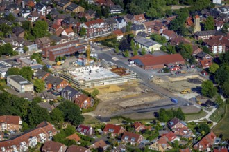 Aerial view, construction site new building flats on the site of the former nursery, catholic Alt