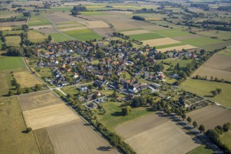 Aerial view, town view Hultrop, St. Barbara Church, Hultrop, Lippetal, Soest district, North