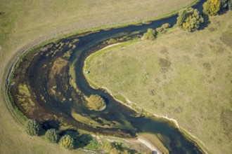 Aerial view, river Lippe, Lippe meadows, nature reserve, Lippborg, Lippetal, district Soest, North