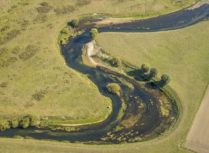 Aerial view, river Lippe, Lippe meadows, nature reserve, Lippborg, Lippetal, district Soest, North