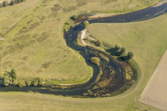 Aerial view, river Lippe, Lippe meadows, nature reserve, Lippborg, Lippetal, district Soest, North