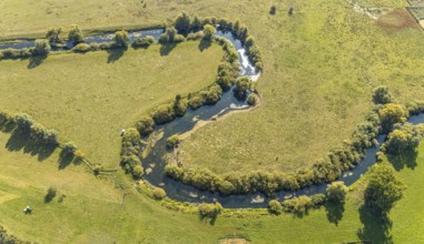 Aerial view, river Lippe, Lippe floodplains, nature reserve, Lippborg, Lippetal, district Soest,
