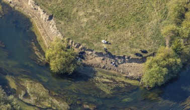 Aerial view, river Lippe, Lippe floodplains, nature reserve, Lippborg, Lippetal, district Soest,
