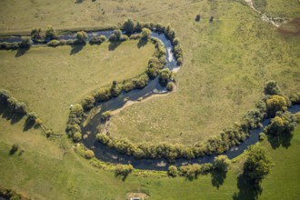Aerial view, river Lippe, Lippe floodplains, nature reserve, Lippborg, Lippetal, district Soest,