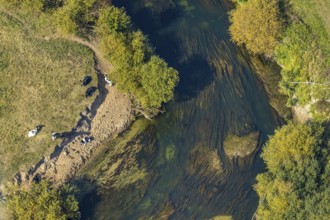 Aerial view, river Lippe, Lippe floodplains, nature reserve, Lippborg, Lippetal, district Soest,