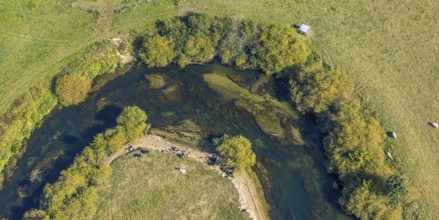 Aerial view, river Lippe, Lippe floodplains, nature reserve, Lippborg, Lippetal, district Soest,