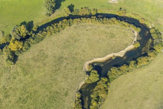 Aerial view, river Lippe, Lippe floodplains, nature reserve, Lippborg, Lippetal, district Soest,