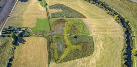 Aerial photograph, Disselmersch observation hut in the Lippe floodplains, Büninghausener Straße,