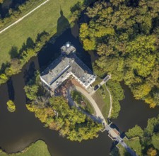 Aerial view, moated castle Hovestadt, baroque garden, Hovestadt, Lippetal, Soest district, North