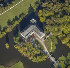 Aerial view, moated castle Hovestadt, baroque garden, Hovestadt, Lippetal, district Soest, North