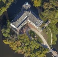 Aerial view, moated castle Hovestadt, baroque garden, Hovestadt, Lippetal, Soest district, North