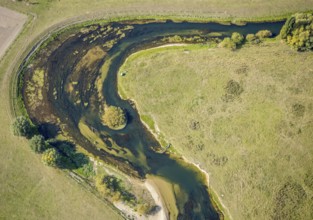 Aerial view, river Lippe, Lippe meadows, nature reserve, Lippborg, Lippetal, district Soest, North