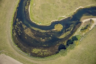 Aerial view, river Lippe, Lippe meadows, nature reserve, Lippborg, Lippetal, district Soest, North