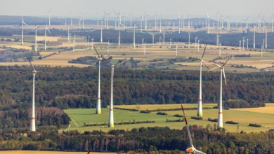 Aerial photo, wind turbines, wind farm, Henglarn, Lichtenau, Ostwestfalen-Lippe, OWL, North