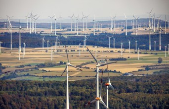 Aerial photo, wind turbines, wind farm, Henglarn, Lichtenau, Ostwestfalen-Lippe, OWL, North