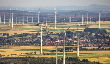 Aerial photo, wind turbines, wind farm, Henglarn, Lichtenau, Ostwestfalen-Lippe, OWL, North