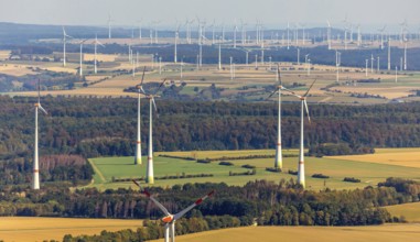 Aerial photo, wind turbines, wind farm, Henglarn, Lichtenau, Ostwestfalen-Lippe, OWL, North