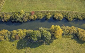 Aerial view, Lippe floodplains, river Lippe, Herzfeld, Lippetal, district Soest, North