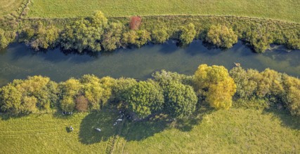 Aerial view, Lippe floodplains, river Lippe, Herzfeld, Lippetal, district Soest, North