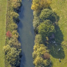 Aerial view, Lippe floodplains, river Lippe, Herzfeld, Lippetal, district Soest, North