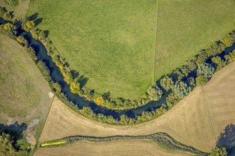 Aerial view, Lippe floodplains, river Lippe, Niederbauer, Lippetal, district Soest, North