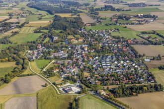 Aerial view, local view Hovestadt, moated castle Hovestadt, Hovestadt, Lippetal, district Soest,