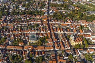 Aerial view, Old Town, Evang.Luth. church St. Nicolai, market place, town hall, Lemgo, East