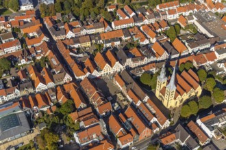 Aerial view, Old Town, Evang.Luth. church St. Nicolai, market place, town hall, Lemgo, East