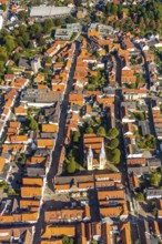 Aerial view, Old Town, Evang.Luth. church St. Nicolai, market place, town hall, Lemgo, East
