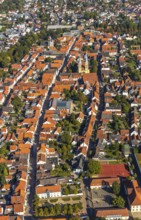 Aerial view, Old Town, Evang.Luth. church St. Nicolai, Lemgo, Ostwestfalen-Lippe, OWL, North