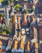 Aerial view, Old Town, Evang.Luth. church St. Nicolai, market place, town hall, Lemgo, East