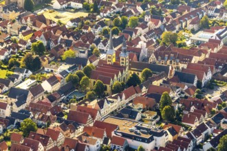 Aerial view, Old Town, Evang.Luth. church St. Nicolai, Lemgo, Ostwestfalen-Lippe, OWL, North