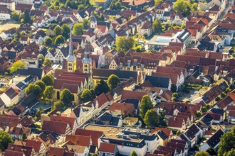Aerial view, Old Town, Evang.Luth. church St. Nicolai, Lemgo, Ostwestfalen-Lippe, OWL, North