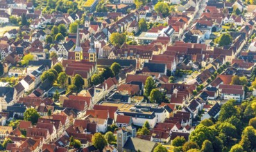 Aerial view, Old Town, Evang.Luth. church St. Nicolai, Lemgo, Ostwestfalen-Lippe, OWL, North