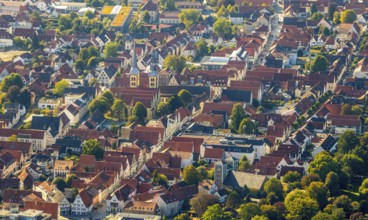Aerial view, Old Town, Evang.Luth. church St. Nicolai, Lemgo, Ostwestfalen-Lippe, OWL, North