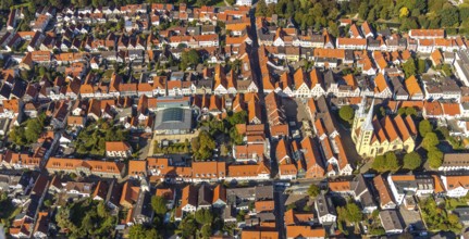 Aerial view, Old Town, Evang.Luth. church St. Nicolai, market place, town hall, Lemgo, East
