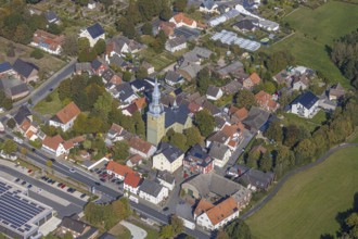 Aerial view, town view, St. Stephanus Kirche, Oestinghausen, Lippetal, Kreis Soest, North