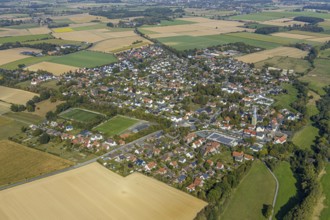Aerial view, local view, St. Stephanus Church, Oestinghausen, Lippetal, Soest district, North
