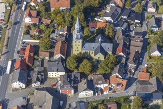 Aerial view, town view, St. Stephanus Kirche, Oestinghausen, Lippetal, Kreis Soest, North