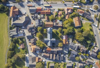 Aerial view, town view, St. Stephanus Kirche, Oestinghausen, Lippetal, Kreis Soest, North