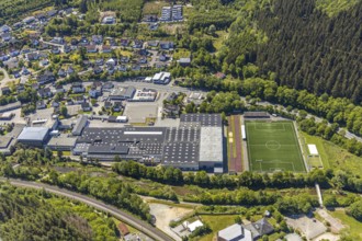 Aerial photo, Hensel Werk, sports field FC Lennestadt, Meggen, Lennestadt, Sauerland, North