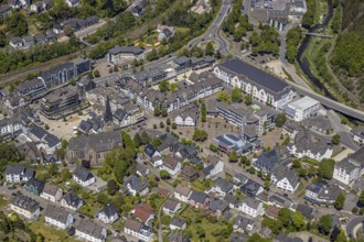 Aerial view, town hall Lennestadt, HIT Handelsgruppe GmbH, Thomas-Morus-Platz, Altenhundem,