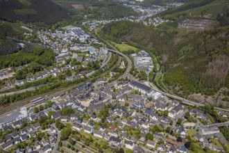 Aerial view, local view Altenhundem, St. Josefs-Hospital Lennestadt, city administration town hall