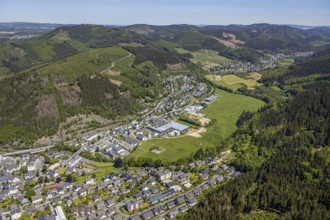 Aerial view, Sauerlandhalle, Garten-Center Kremer, Altenhundem, Lennestadt, Sauerland, North