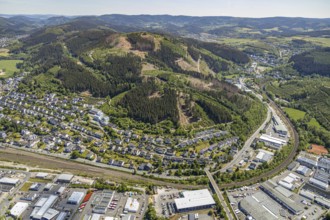 Aerial view, commercial area and residential area Altenhundem, Lennestadt, Sauerland, North