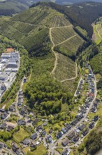 Aerial view, commercial area and residential area Altenhundem, Lennestadt, Sauerland, North