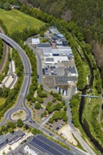 Aerial view, Lucas'scher Bogen, roundabout, industrial estate Wigeystraße, Altenhundem, Lennestadt,