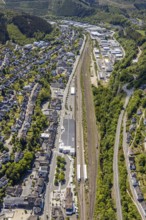 Aerial view, Lennestadt-Altenhundem railway station, Hundem Lenne Center, commercial area railway